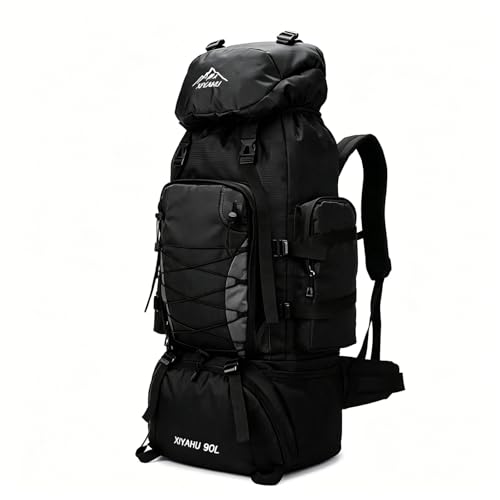 NAQAOI 90L Hiking Backpack for Men and Women, Lightweight Travel Rucksack for Mountaineering,Backpacking and Outdoor Trips (Black)