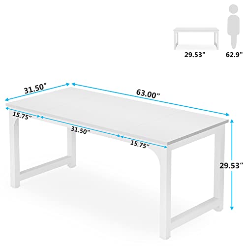 Image of Tribesigns 63 inchExecutive Desk, Large Office Computer Desk with Thicken Frame, Modern Simple Workstation Business Furniture for Home Office, White
