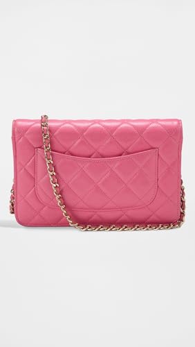 Chanel Women's Pre-Loved Pink Lambskin Classic Quilted Wallet On Chain, Red, One size3
