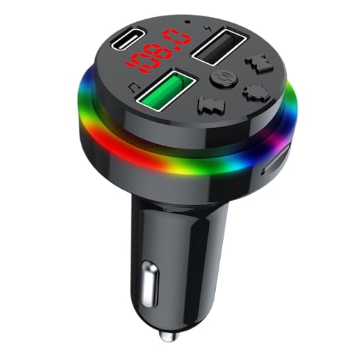 Transmisor FM de Blue-Tooth 5.0 para automóvil, adaptador de cargador de automóvil, transmisor inalámbrico de radio, con pantalla LED, amplias características de compatibilidad, 6.8x6.7x3.3cm, para ta