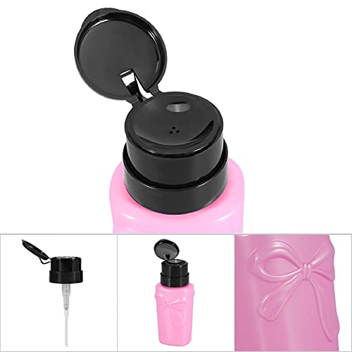 Yinhing 230 Ml Plastikowy Zmywacz do Paznokci z pompką, Butelka z Dozownikiem z kokardką Wielokrotnego Użytku Szczelny do Czyszczenia Paznokci i Demakijażu Różowy Biały (PINK)
