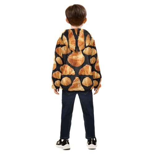 Croissant Pattern on Black Background Toddler Fleece Jacket Girl Boys Hooded Fleece Jacket Coat Warm4