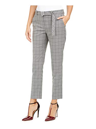 Calvin Klein Womens Gray Belted Plaid Straight Leg Wear to Work Pants Size 2P