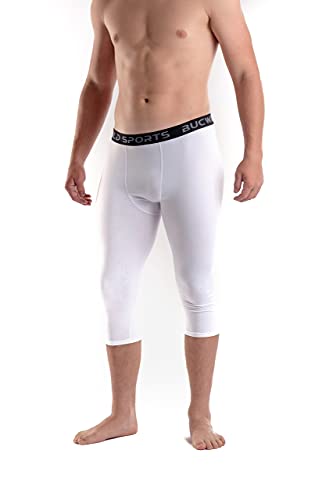 Bucwild Sports Calças de compressão de basquete 3/4 para meninos e homens jovens, Branco, P