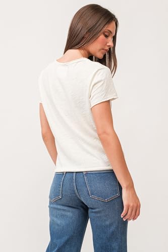 DEAR JOHN Vanya Short Sleeve Vee Neck Women's Slub Tee Knit Relaxed Fit Shirt3