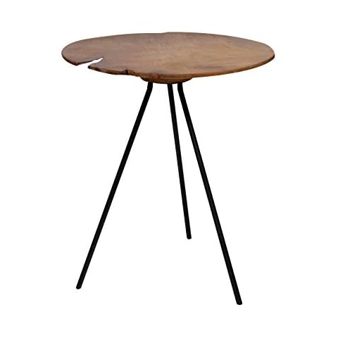 Design Beistelltisch Couchtisch Tisch Teakholz Eisen Holz Teak Rund Braun Metall Vintage Massiv Edel Cover