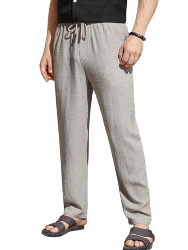 Image of TOPLOT Men's Premium Linen Blend Pants | Lightweight Breathable Fabric | Elastic Waist with Drawstring | Straight Fit | Side Pockets | Perfect for Casual, Holidays & Travel (5268)
