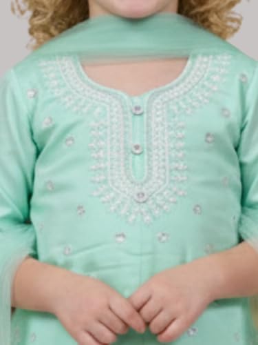 Image of A.T.U.N. (ALL THINGS UBER NICE) Girls Elegant Thread Embroidered Salwar Suit Set with Dupatta | Premium 3 Piece Traditional Ethnic Outfit for Festive Functions & Celebrations