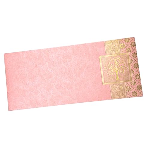 Image of Pack of 100, Rectangle Shape Metallic Paper Shagun Envelopes for Gifting Sagan Lifafa Wedding Occasion Cash Money, 18 X 8 cm, Pink Color - Gold Tree Design