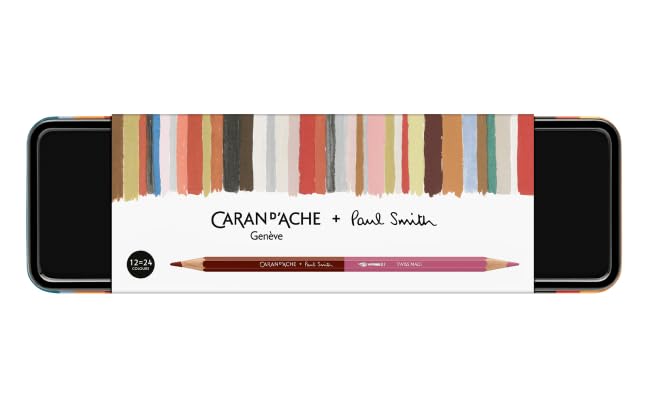 Caran d'Ache Juego de 12 lápices de colores bicolor y 1 pincel Paul Smith, 1 unidad (1 unidad)