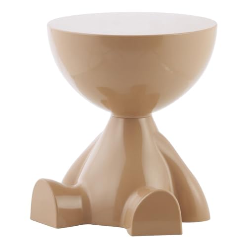 HowHomely Mesa auxiliar de 36 x 36 x 41 cm, diseño beis, mesa lateral ligera de plástico con superficie brillante, mesa de café, mesita de noche, elemento decorativo