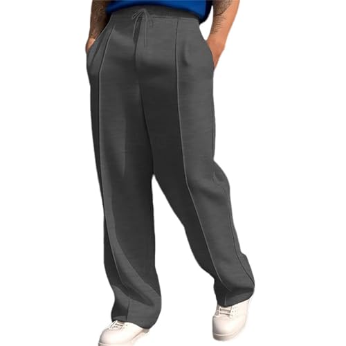 Mens Jogging Pants Mid Waist Relaxed Straight Leg Casual Trousers Vintage Slacks Drawstring Sweatpants Business Pant