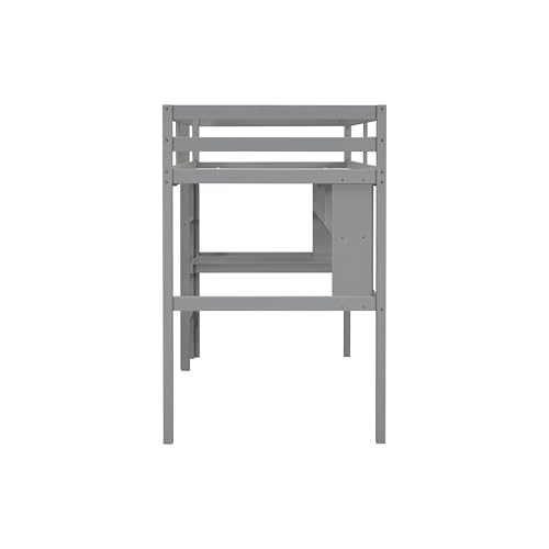 Meritline 1852AE Twin Size Loft Bed With Desk, Wood Twin Loft Bed With Bookcase Shelves, Loft Bed Twin With Built In Ladder thumb #6