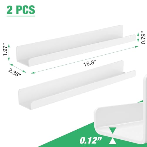 Image of 2 Pack Magnetic Book Shelf for Whiteboard - 17 Inch Reusable Acrylic Magnetic Shelves, Holds 11 lbs, Magnetic Book Display for Classrooms, Kitchen(White)