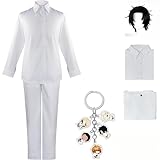 WJZAHB The Promised Neverland Cosplay Costume White Shirt Pleated Skirt Uniform Set Halloween Party (Ray+wig, S)
