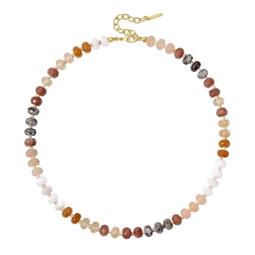 KissYan Beaded Necklaces for Women, Colorful Gemstone Bead Boho Choker, Natural Stone Handmade Fashion Autumn Winter Jewelry Gifts Rolling Dunes