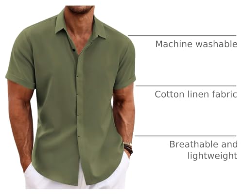 Image of COOFANDY Men's Linen Shirts Short Sleeve Casual Shirts Button Down Shirt for Men Beach Summer Wedding Shirt