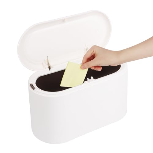 UKOFEW Cubo de Basura de Mesa con Tapa,Papelera de Escritorio,Mini Bote de Basura con Tapa para Dormitorio, Cocina, Oficina,Tocador (Blanco)