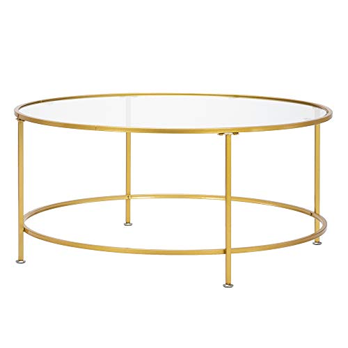 Pingo 36in Countertop Round Tempered Glass Modern Coffee Gold Trim Tab Pingo 36in Countertop Round Tempered Glass Modern Coffee Gold Trim Tab