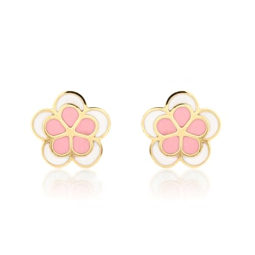 Pendientes niña oro 9kts margarita esmaltada Mondepetit