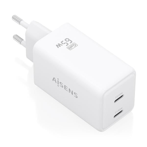 Chargeur GaN 65W double USB Type-C Aisens ASCH-65W2P078-W blanc universel