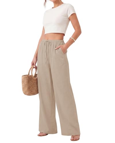 Image of ZOOSIXX Wide Leg Pants for Women - Palazzo Flowy Lounge Lightweight Summer Drawstring Trousers with Pockets Beach Vacation