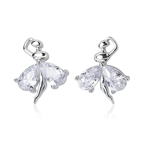 925 Sterling Silver Ballerina Earrings for Girls Women Ballet Stud Earrings Dance Ears Jewelry Gift for Dancer (White)