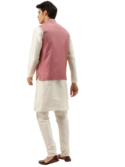 Image of SOJANYA (Since 1958, Men's Silk Blend Grey Kurta Pyjama & Silk Blend Jacket Combo