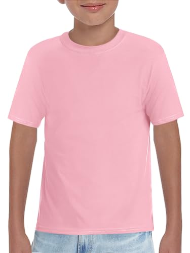 Image of Haloumoning Boys' Plain T-Shirt, Short Sleeve Crew Neck Tee for School PE, Soft Basic T Shirts Casual Top for Kids 5-14 Years, Pink, 140