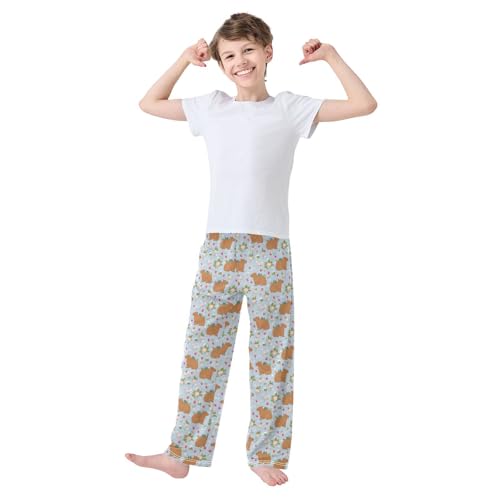 ALAZA Capybara Floral Strawberry Pajama Lounge Pants Long Sleep Pajama Bottoms with Pockets3