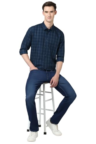 Image of Peter England Men Cotton Premium Checkered Full Sleeve Slim Fit Casual Shirt