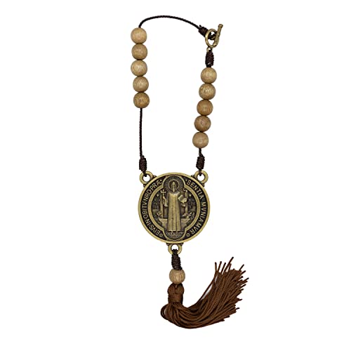 Saint Benedict Medal and Decade Rosary | Hang from Rearview Mirror or Doorknob | Great Catholic Gift for Confirmation and Travel | Patron Saint of Students