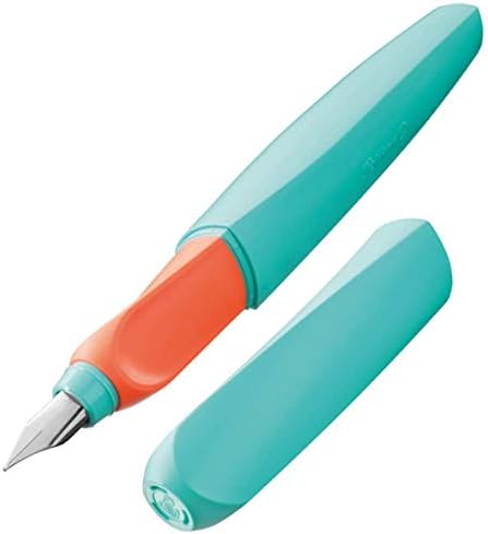 Pelikan 916660 Penna Stilografica Twist, Cartuccia Blu Inclusa, Fusto Ergonomico, per Destrimani e Mancini, Uso Scolastico, Pennino M Acciaio, Menta Pesca
