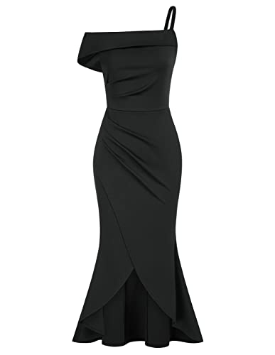 GRACE KARIN Damen Bodycon Etuikleid Einzelner Schultergurt Rüschensaum...