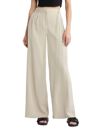 Image of Elendra Cotton Blend Wide Leg Pants for Women | HIGH Waist Formal Baggy Pants