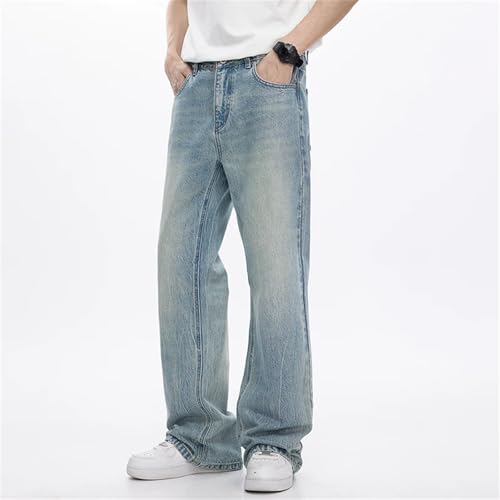 Men's Cotton High Waist Fabric Washed Vintage Jeans Casual Baggy Fit Wide Leg Jeans with Pockets3