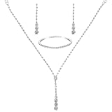 Silver Necklace Set, Sparkled Jewelry Set for Women, Silver Bridal Jewelry Sets Rhinestone Necklace Teardrop Dangle Earrings Bracelet Crystal Bridal Prom Jewelrys Accessories for Wedding Party
