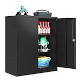 LISSIMO Metal Garage Storage Cabinet, Storage Cabinet with 2 Doors and Adjustable Shelves, Lockable Tool Cabinet for Garage,Home Office and School (Black)