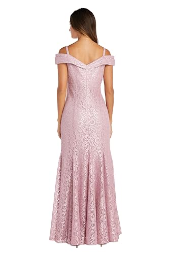 Image of R&M Richards Women's Off The Shoulder Formal Gown - Glitter Lace Mermaid Evening Dress for Wedding Guest & Cocktail Attire