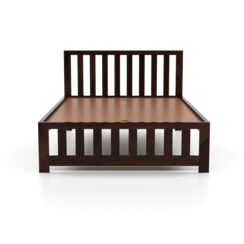 Image of Solid Sheesham Wood Single Size Bed Without Storage | Contemporary Wooden Single Cot with Slatted Headboard & Footboard | Strong Wooden Divan Bed for Bedroom (Walnut Finish)