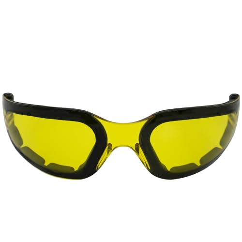 Global Vision Eyewear Rider PL YT Rider Plus Safety Foam Padded Glasses, Yellow Lens, Frame, Black2