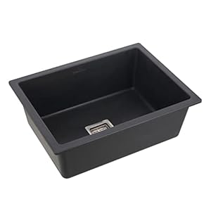 KrissKross Granite/Quartz Kitchen Sink Single Big Bowl- Quartz Classic Sink 24 x 18 x 9 inch, Matt finish with Sink Coupling/Waste Pipe (Black Color)
