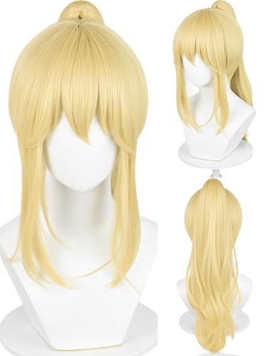 Half and Half Blonde Ponytail Wig with Bangs 29.5 Blonde Anime Cosplay Wigs Princess Costume Wig for Women Halloween Party