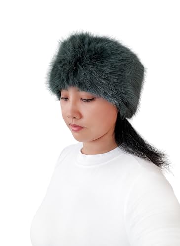 Lina & Lily Women's Winter Headband Head Ear Warmer Long Pile Faux Fur (Dark Green) - Image 3