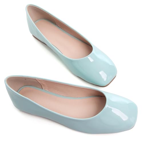 HuangTaiJi Qing Women Patent Leather Ballet Flats Square Toe Comfortable Dressy Shoes Walking Slip-Ons2