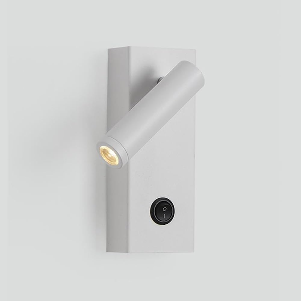 Aplique de pared de metal blanco moderno con foco LED ajustable de 3000K e interruptor 8