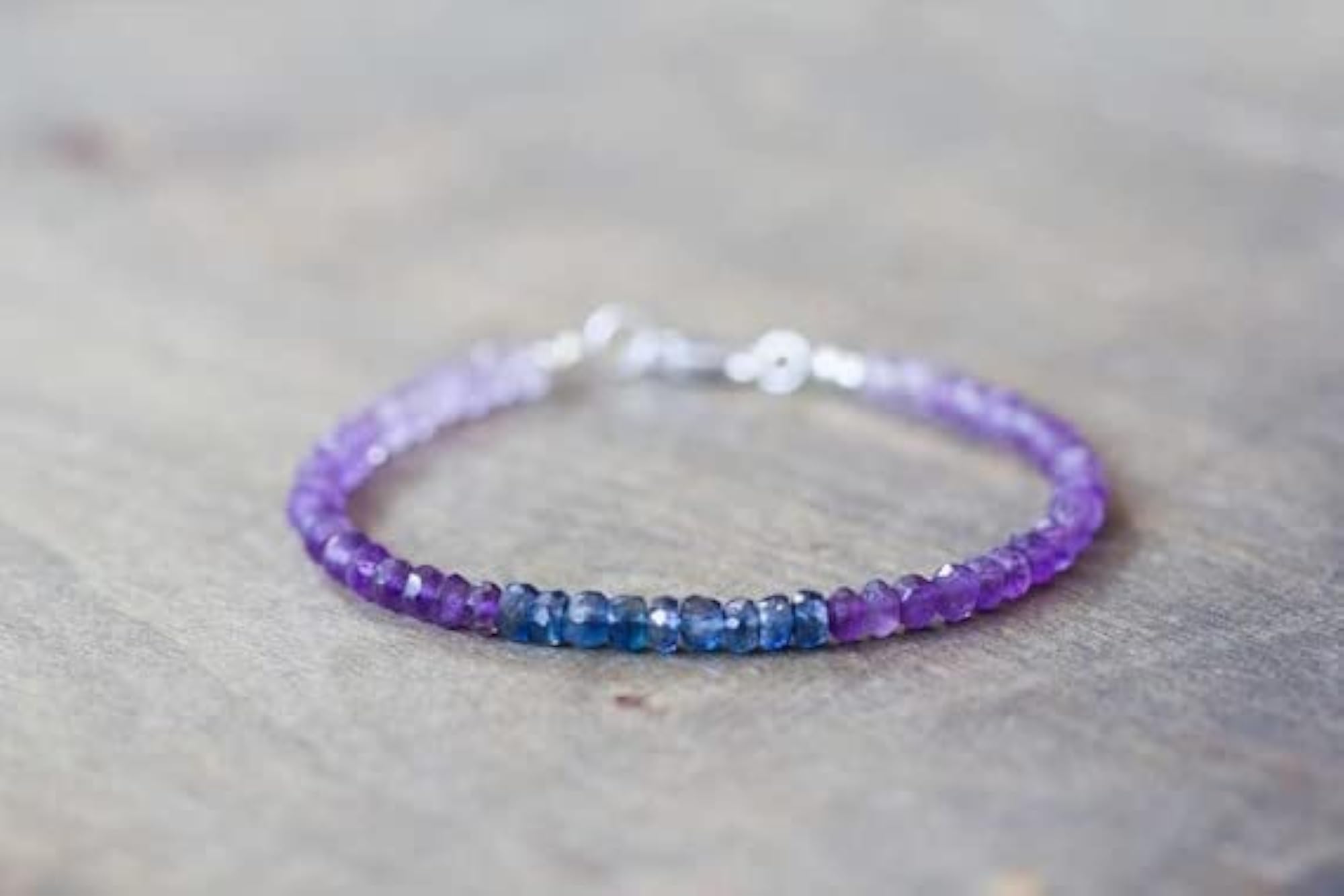 Amethyst & Kyanite 3-3.5mm Rondelle Bracelet, Unisex