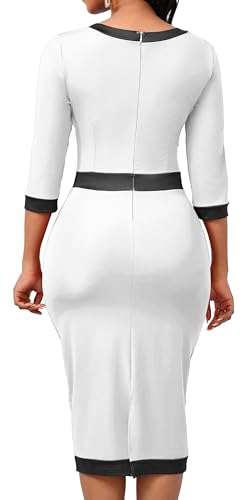 Image of CuteCherry Women's Church Dress Long Sleeve Bow Tie Neck Bodycon Work | High Waist Bodycon Knee Length Business Pencil Bow Tie Neck Long Sleeve Slim Fit Work