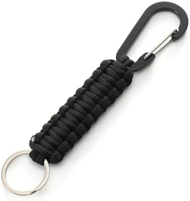 Black Military Grade Paracord Keychain with Carabiner Hook – Braided Lanyard Key Ring for Keys, Knife, Flashlight – Ideal for Outdoor, Hiking, Camping, Survival Gear–Durable Keychain for Men and Women image 2