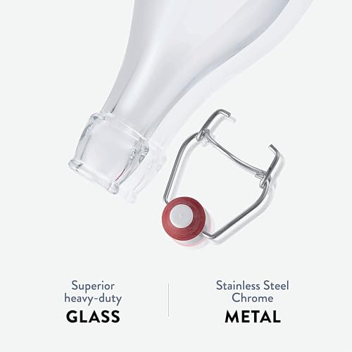 Bormioli Rocco Giara Swing Top Bottles 33 ¾ Ounce/1 Liter (6 Pack) ROUND Clear Glass Grolsch Flip Top Bottle With Stopper